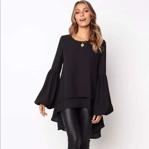 Elegant, Bell Sleeved, High-Low Blouse - Picture 6 of 8